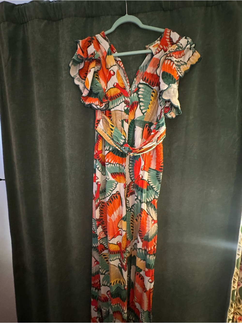 FARM Rio Multicolor Tropical Print Ruffle Jumpsuit
